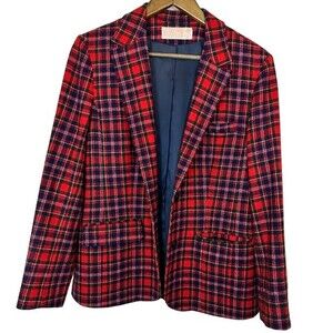 Pendleton Red Plaid Preppy Dark  Academia Women's Virgin Wool Blazer Size 6